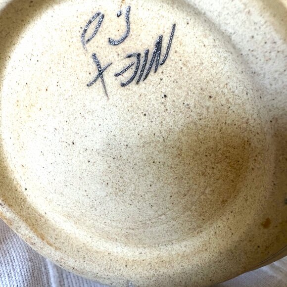 Vintage Tonalá pottery Mexican Folk Art Vase Floral Signed Tan Blue Brown EUC - Picture 9 of 12